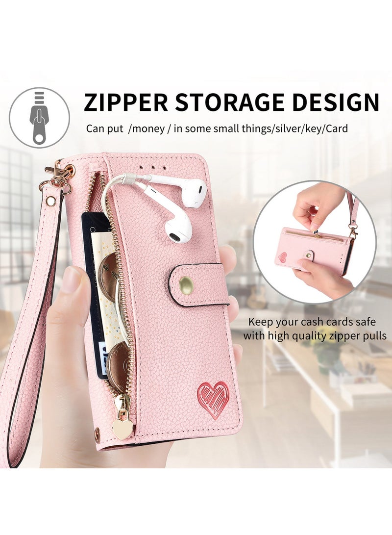 Wallet Style Phone Case for iPhone16 Pro Max 2024 5G Zipper Pocket Wallet with Shoulder Strap Wrist Strap, PU Leather Stand RFID Flip Card Holder - Image 2